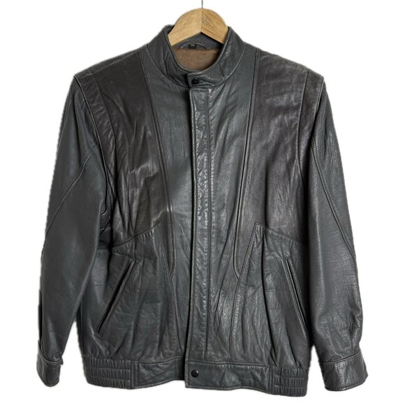 Vintage Leather Jacket Men Small Grey Moto Racer Bomber 80s Distressed Retro - Picture 1 of 16